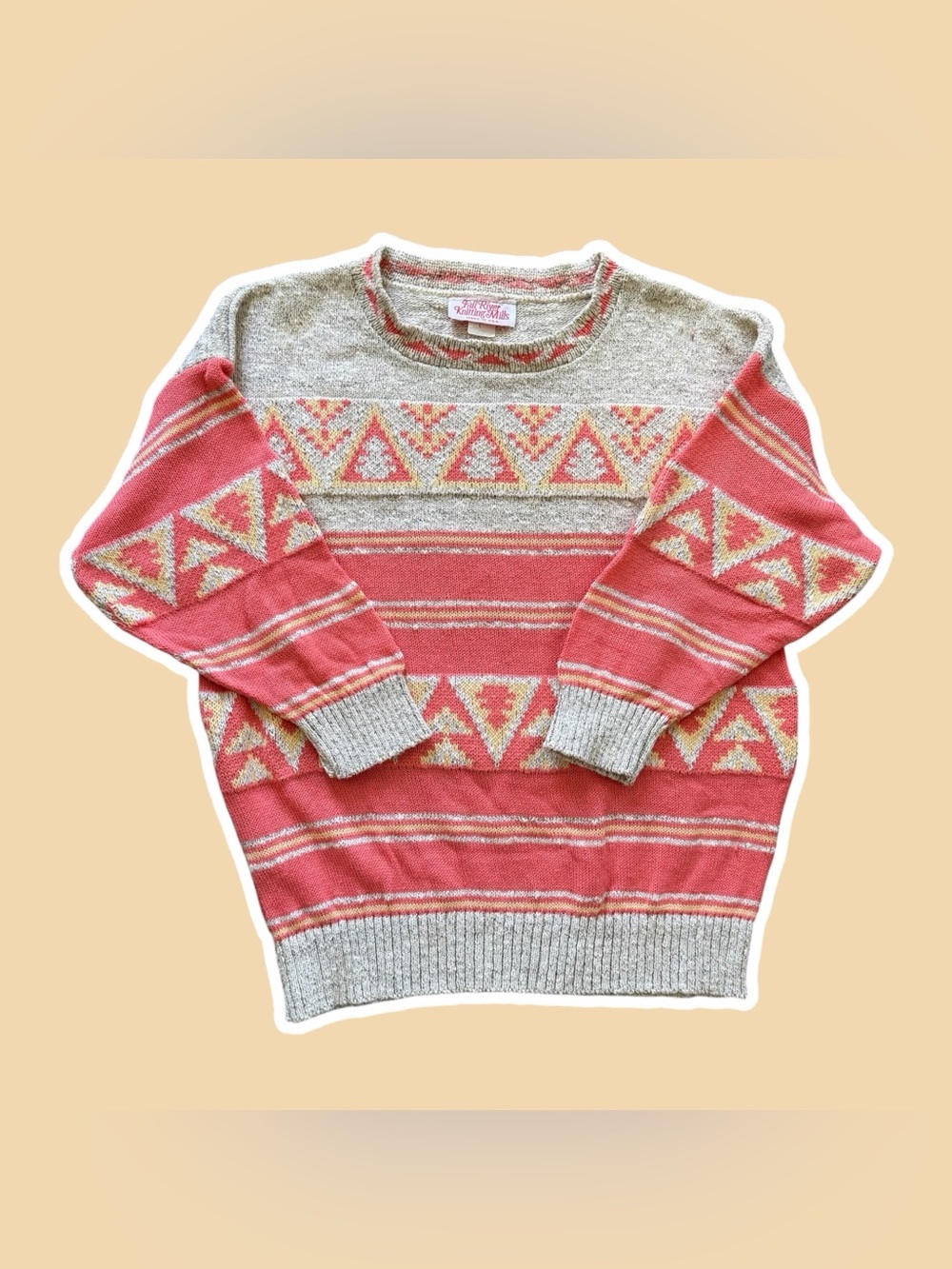 VTG ~ 80s ~ Fall River Knitting Mills ~ Geometric Coral Sweater ~ Size L